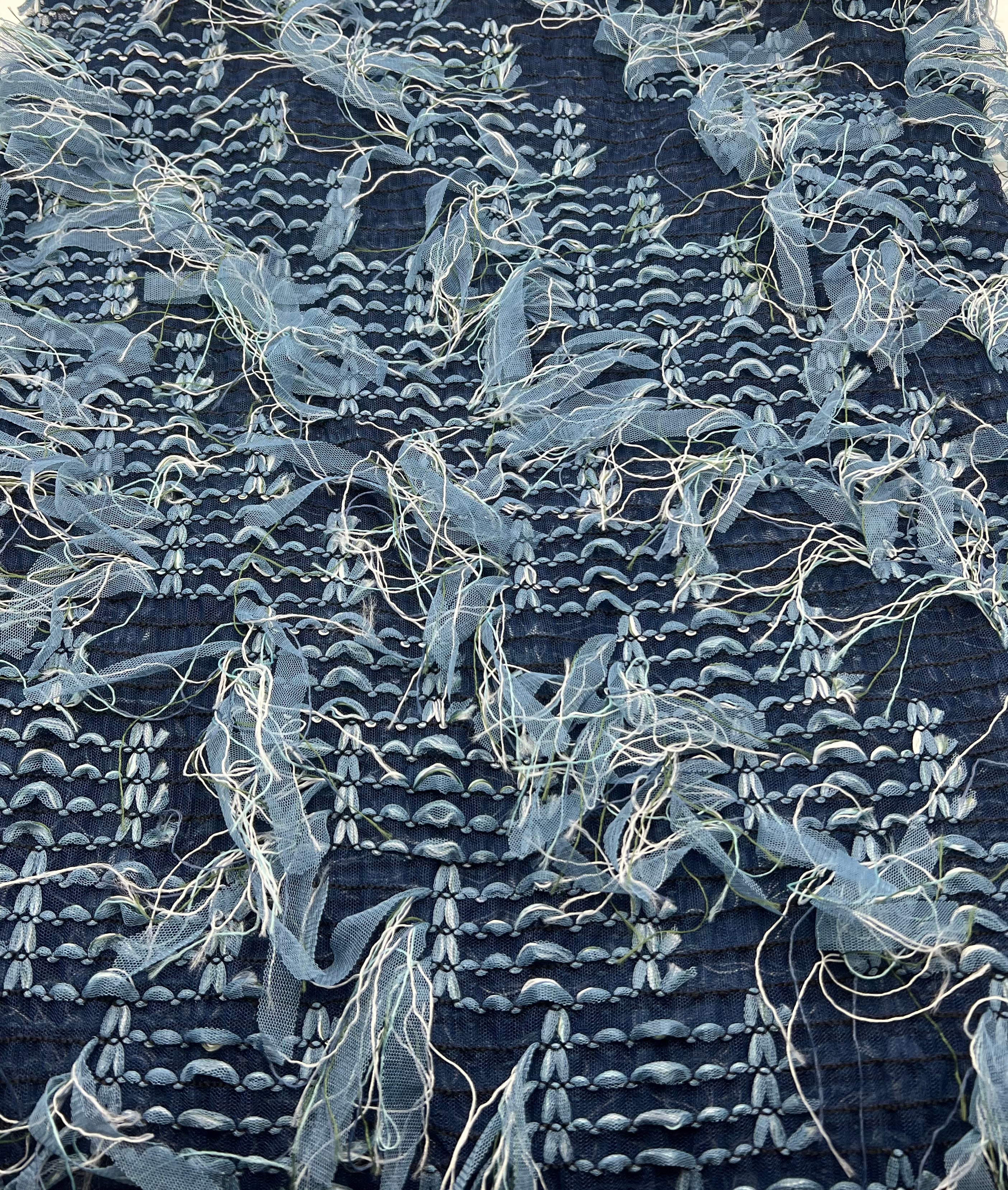 Blue Mix Textured Mesh Tassel Fabric 2 Way Stretch